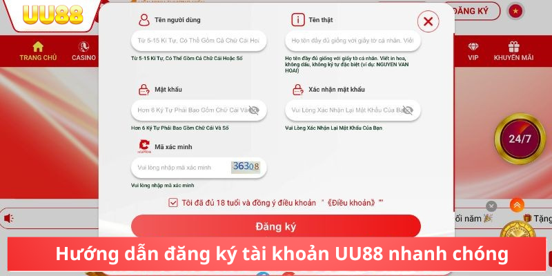 Hướng dẫn đăng ký tài khoản UU88 nhanh chóng